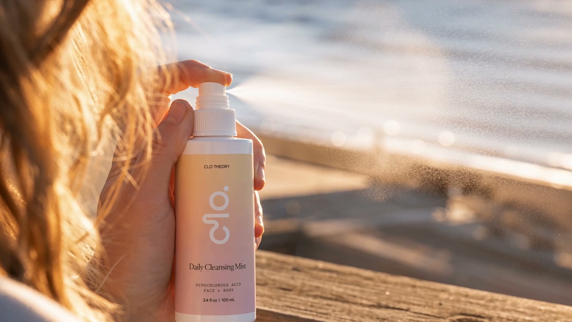CLO Daily Cleansing Mist sprayed by the coast